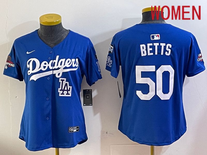 Women Los Angeles Dodgers #50 Betts Blue Game 2024 Nike MLB Jersey style 1205